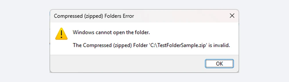 Windows error “Windows cannot open the folder. The Compressed (zipped) Folder is invalid.”